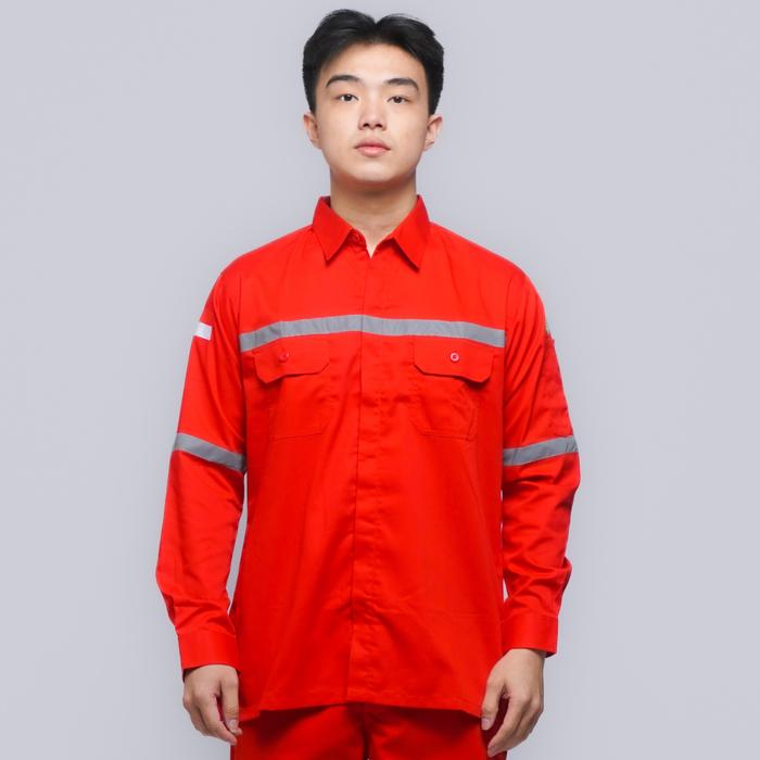 Gambar Baju Kerja Safety Wearpack Abu Seragam Proyek Teknik Lengan Panjang K3 - Merah, XXXL dari MINE WEARPACK undefined Tokopedia