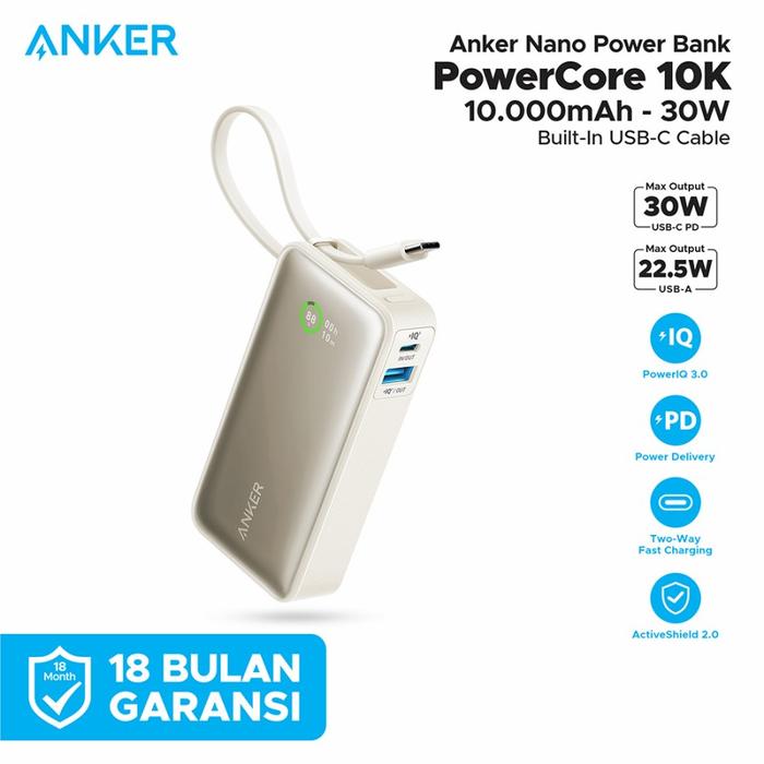 Gambar Anker Nano Powerbank Powercore 10000mAh 30W USB-C Cable  - A1259 - Putih dari bestdeal_NEW undefined Tokopedia