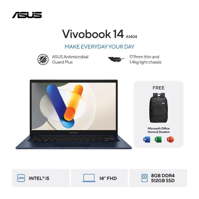 Gambar ASUS VivoBook 14 A1404ZA Core i5 1235U 8GB 512GB SSD 14" FHD W11 OHS - QUITE BLUE, 16 gb dari INFONET Mall TangCity Tangerang undefined Tokopedia