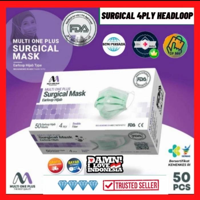 Gambar masker surgical multi one plus 4 ply earloop hijab isi 50pcs - MOP Hijab 4Ply dari Zipbag undefined Tokopedia