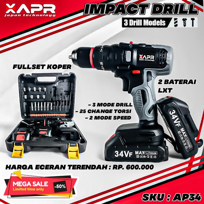 Gambar PROMO Bor cordless impact APR JAPAN 34v type AP34 fullset aksesoris GA dari Andre Teknik APR undefined Tokopedia
