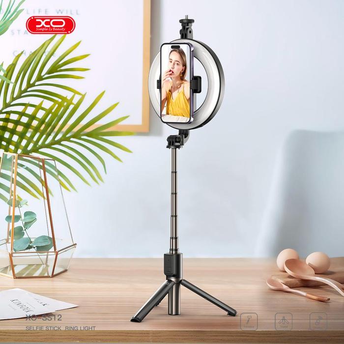 Gambar XO Tongsis Bluetooth Remote Selfie Stick Photo Kamera Phone Tripod Dengan Ring Light LED SS12 dari AMAZE TECH undefined Tokopedia