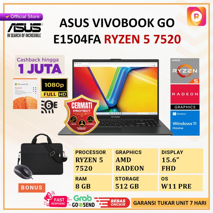 Gambar Asus Vivobook Go 15 E1504FA Ryzen 5 7520 8GB 512GB W11 15.6" FHD - NO BUNDLE dari royalltech undefined Tokopedia