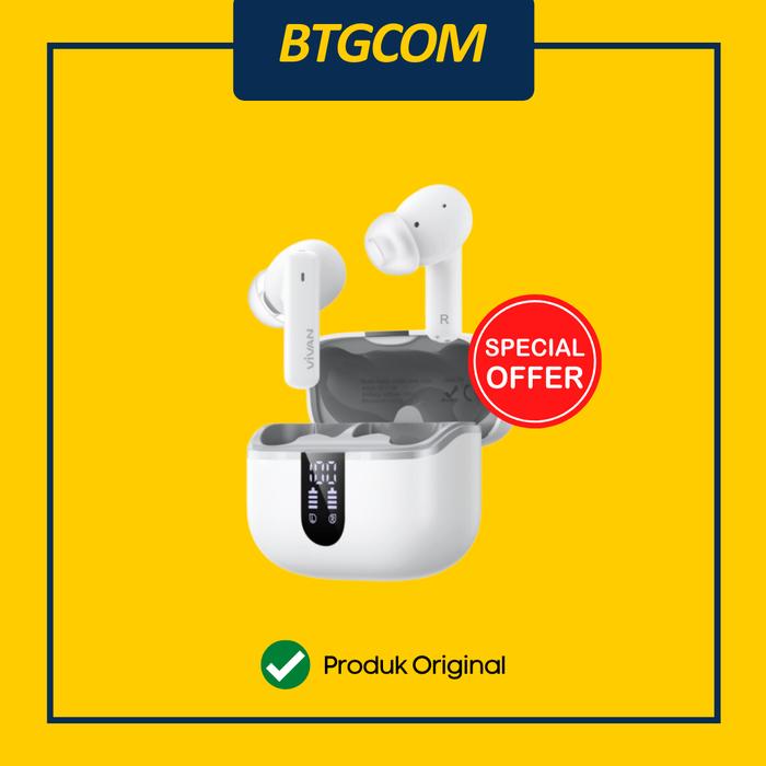 Gambar TWS VIVAN LIBERTY T100E ENC EARPHONE BLUETOOTH 5.3 IPX5 WITH DIGITAL LED POWER BASS BLACK/WHITE - Putih dari btgcom Kota Denpasar Tokopedia