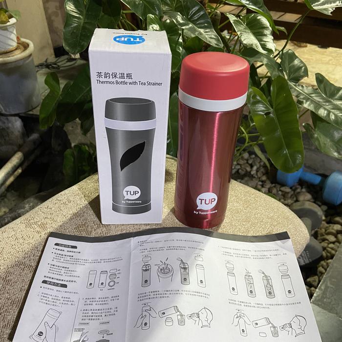 Tupperware Thermos Termos Botol Duo Tup Thermal Flask 420ml Red Strnr