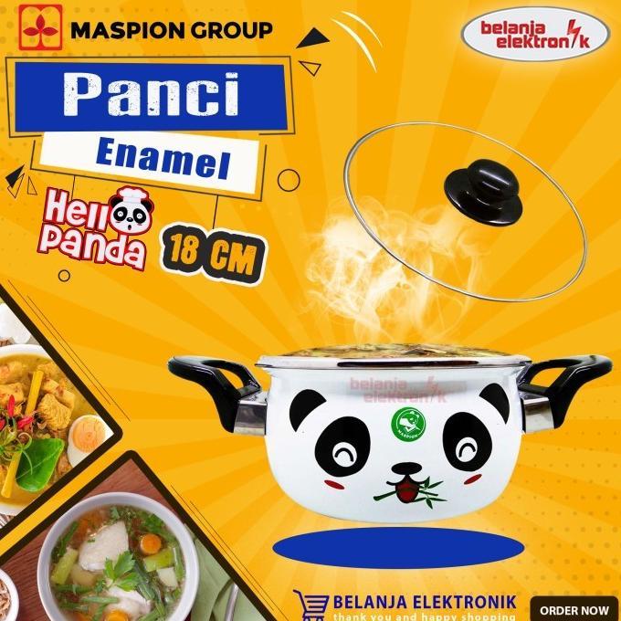 Gambar TERMURAH! MASPION PANCI ENAMEL HELLO PANDA 18 CM + TUTUP KACA dari aninaura undefined Tokopedia