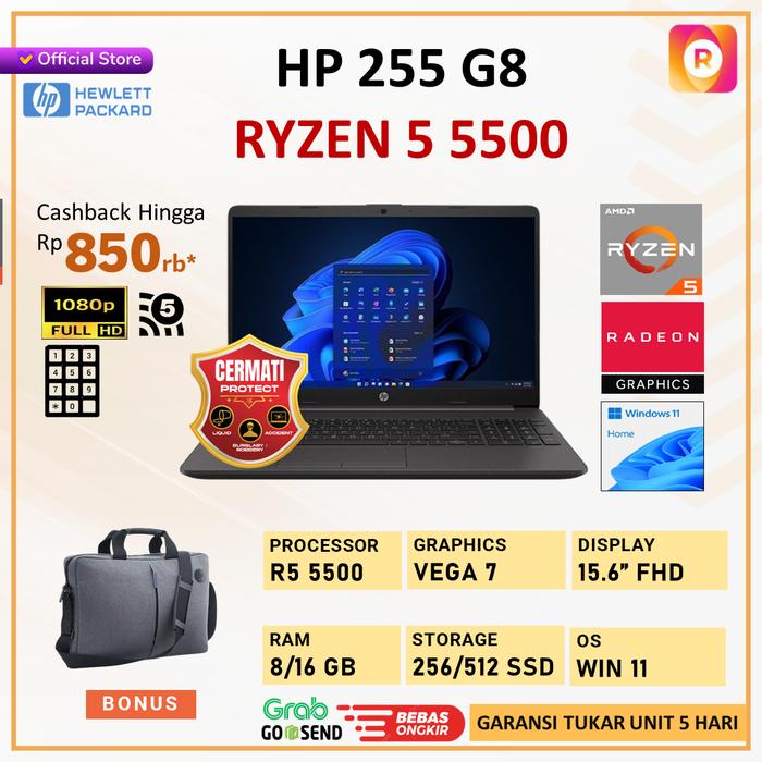 Gambar Laptop HP 255 G8 Ryzen 5 5500 16GB 512 SSD VEGA7 W11 15.6" FHD - LAPTOP, 8GB 256 SSD dari royalltech undefined Tokopedia