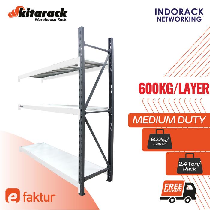 Gambar Rak Gudang Besi 600kg per Layer Rack Gudang 3M P 1.5M Jointer Rak Abu - Putih, 2 Layer dari Indorack Networking undefined Tokopedia