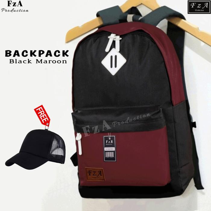 Gambar Tas Ransel Distro Original Casual pria Wanita / Tas Ransel Laptop QS45 - Black Maroon + dari FzA Official Kab. Bekasi Tokopedia