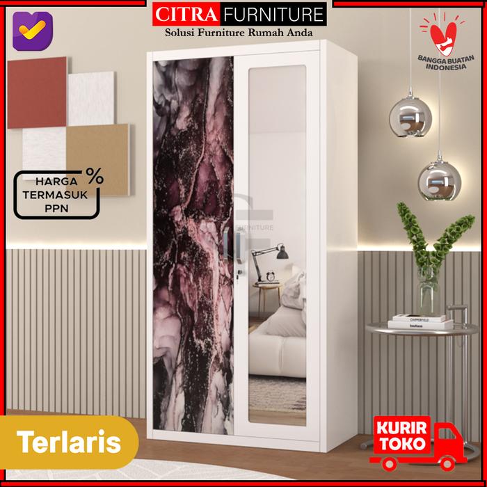 Gambar Lemari Pakaian Besi 2 Pintu Cermin | Lemari Baju Plat Besi| Anti Jamur - MOTIF-C, DIRAKIT dari Citra furniture undefined Tokopedia