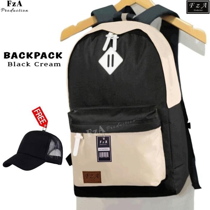 Gambar Tas Ransel Distro Original Casual pria Wanita / Tas Ransel Laptop QS45 - Black Cream + dari FzA Official undefined Tokopedia