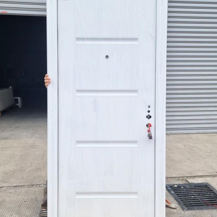 Gambar IK - (LUXURY SINGLE 02) Set Pintu Plat Baja Single Utama Lengkap Berkualitas Dan Terjamin / Pintu Utama / Kamar (Daun Pintu + Kusen +hendle+engsel+7 buah anak kunci) - WHITE, 90X210 KIRI dari Inovasi Kontruksi undefined Tokopedia