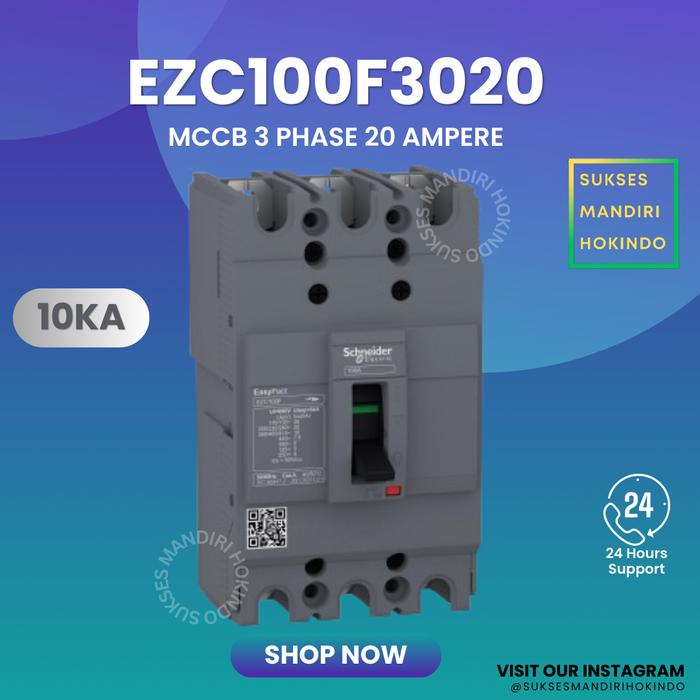 Gambar MCCB 3 Phase 20 Ampere 3p 20a Original SNI Schneider EasyPact EZC100F dari Sukses Mandiri Hokindo undefined Tokopedia