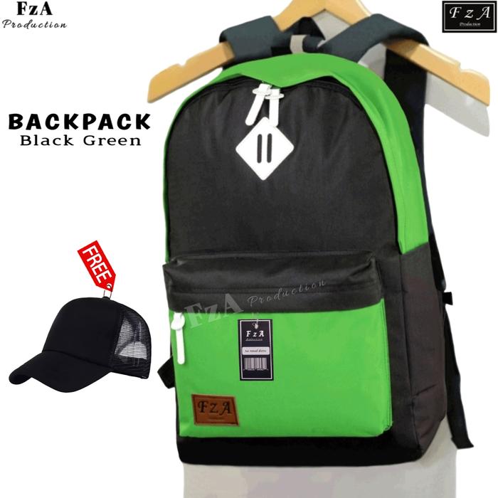Gambar Tas Ransel Distro Original Casual pria Wanita / Tas Ransel Laptop QS45 - Black Green + dari FzA Official undefined Tokopedia