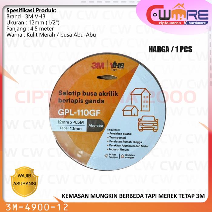Gambar 3M VHB Double Tape Automotive 4900 Asli 12mm dari Ciptawarna2000 Home Living undefined Tokopedia