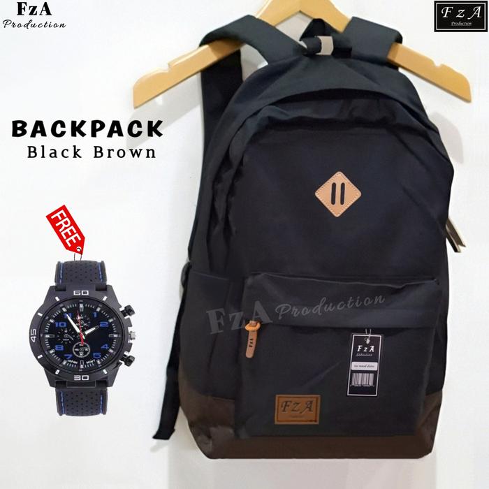 Gambar FzA -TAS RANSEL LAPTOP PRIA WANITA BACKPACK TAS PUNGGUNG DISTRO -SPT23 - Black Brown + dari FzA Official Kab. Bekasi Tokopedia