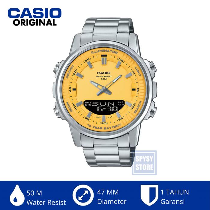 未使用品 CASIO AMW-880D-9AV イエロー 黄色 アナデジ Amazon | [カシオ] CASIO ワールドタイム アナデジ クオーツ