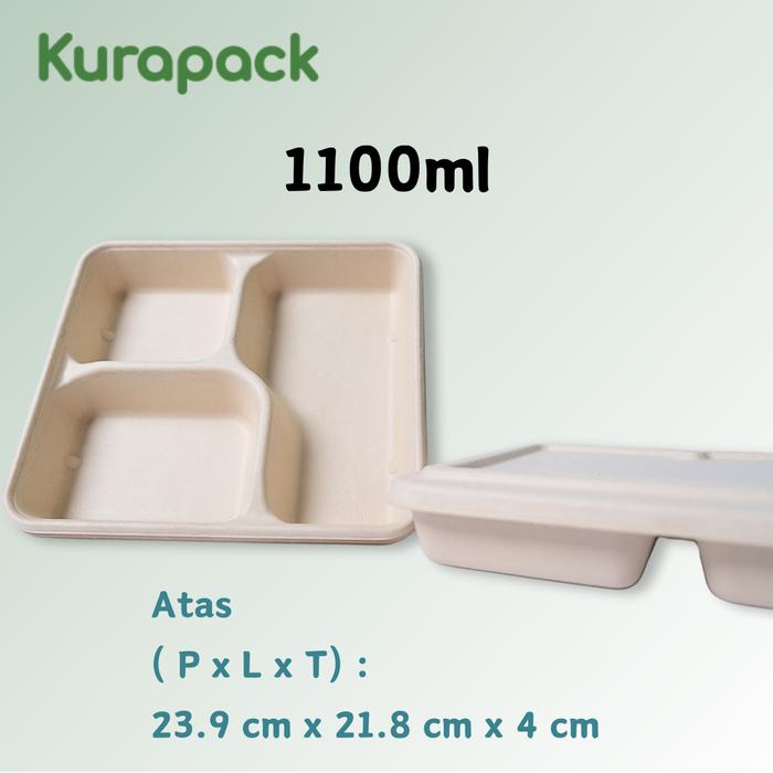 Jual Bagasse Lunchbox 3 Container Sugarcane Ecofriendly Degradable ...