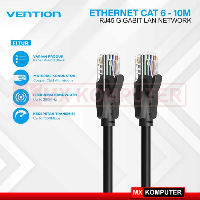 Gambar Vention Kabel LAN UTP 10 M Cat6 Gigabit Ethernet RJ45 - IBE Bulat dari MXKomputer_NEW undefined Tokopedia