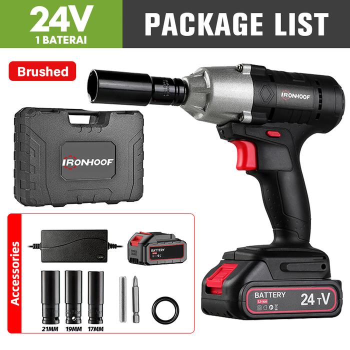 Gambar IRONHOOF Mesin Bor Impact Wrench Brushless 420 N/M Baterai 24V - Hitam 24 V 1 B dari danurstore.1 undefined Tokopedia