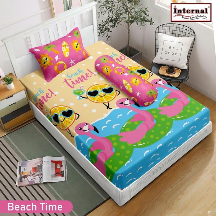 Gambar Sprei Internal Tinggi 25cm Single 120x200 Bantal 1 Guling 1 - Jurassic - Beach Time dari Otamart undefined Tokopedia