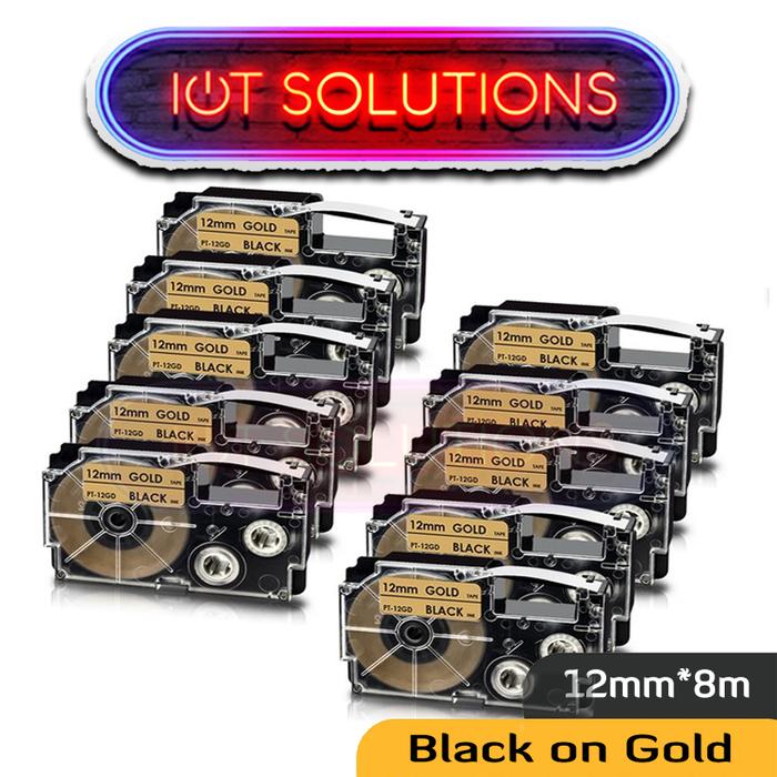 Gambar Label Tape 12mm XR-12WE Compatible Printer Casio KL-60 KL-120 KL-130 KL-820 EZ - Black on Gold dari IoT Solutions undefined Tokopedia