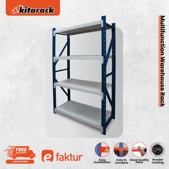 Gambar KITARACK Rak Gudang Besi Serbaguna - 250kg / Layer - Tinggi 2.5 Meter Panjang 1.5 Meter Depth 60cm - Rak 4 Susun Light Duty - Frame Biru - MS1525 - Putih, 3 Layer dari KITARACK OFFICIAL undefined Tokopedia