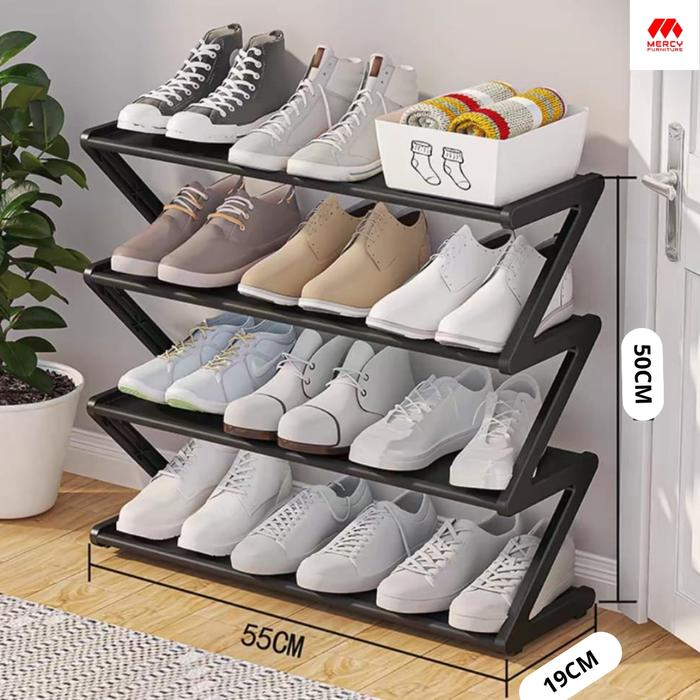 Gambar Mercy WH9141 Rak Sepatu Modern Minimalis Rak Sepatu dengan Model Estetik Memperindah Ruangan - BLACK BIG dari Mercy Furniture undefined Tokopedia