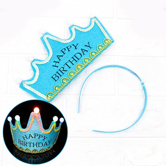 Gambar Bando Mahkota LED Mahkota Ultah LED Bandana Pesta Ulang Tahun LED - Biru Muda dari toko titikakita undefined Tokopedia