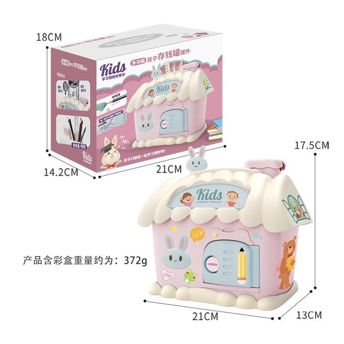 Gambar TERUNIK 2 in 1  Model RUMAH ATM Kotak pencil pena dan raut pencil / mainan anak Celengan Rumah Koin dan Uang Kertas Anak dan Dewasa dengan Sticker set 3D 2D Kado Anak ulang tahun - Merah Muda dari KADOJASPER undefined Tokopedia