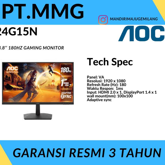 Gambar Monitor Gaming LED AOC 24G15N 24" FHD 1080p HDR10 180Hz 1ms VESA dari PT. MMG undefined Tokopedia