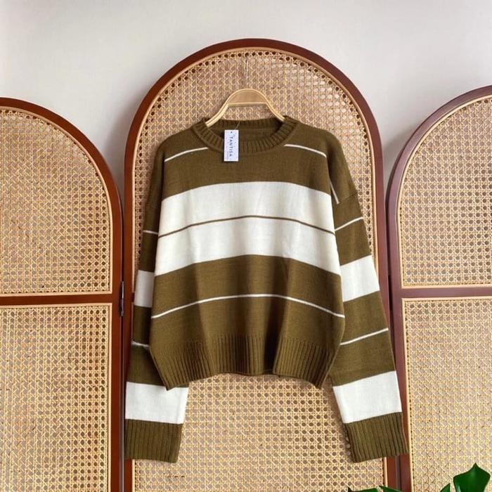 Gambar MEIRA STRIPE / SWEATER RAJUT WANITA TERBARU / ATASAN CROP STRIPE / RAJUT WANITA KEKINIAN - bronze dari Rajut Kekinian undefined Tokopedia