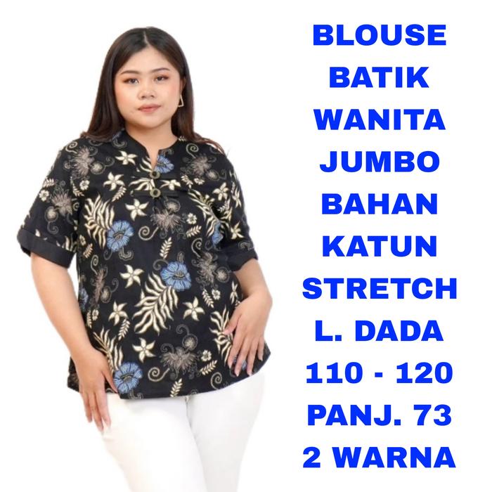 Gambar WK BLOUSE BATIK WANITA JUMBO LD. 110 120 BAJU ATASAN BIG SIZE SERAGAM - BLACK, LD. 110 - 120 dari warungkim undefined 4 Tokopedia