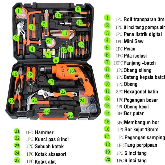 Gambar Hand Toolset / Tool Kit Set / Toolbox Cordless Drill Set Kotak Alat - 113 PCS SET dari ghannistore undefined Tokopedia