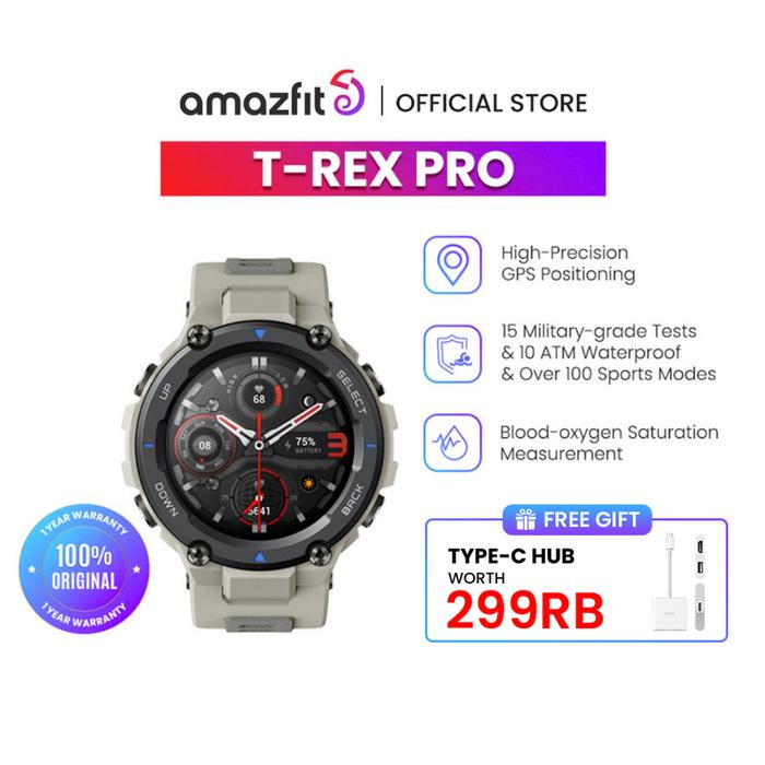 Gambar Amazfit T-Rex Pro Smartwatch GPS 10 ATM jam tangan 100+ Sports Modes - Desert Grey dari Amazfit indonesia undefined Tokopedia