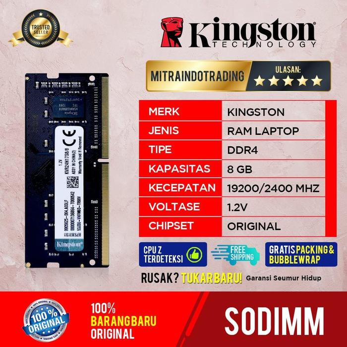 Jual Ram Kingston Sodimm Ddr4 8Gb Pc19200/2400Mhz Allshop Kota