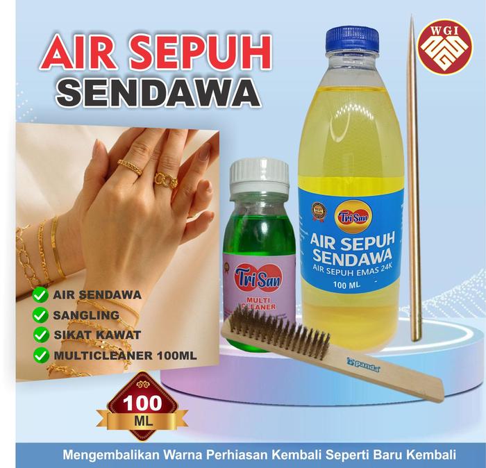 Gambar Air Sepuh Sendawa Cairan Pembersih Sepuhan Perhiasan Emas 24K Perak Paket Sangling Dan Sikat Kawat Kuningan - 100 ML dari WINGSGOLDEN undefined Tokopedia