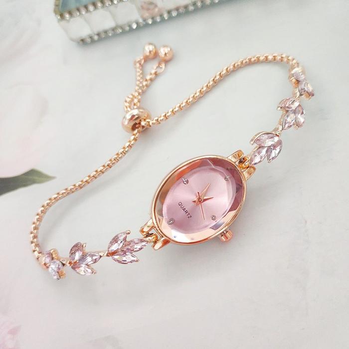 Gambar EN LIGNE - Jam Tangan Wanita Tali Rantai Gelang Serut Stainless Oval Lonjong Kecil EL4100 - Rose Pink dari En Ligne Official undefined Tokopedia