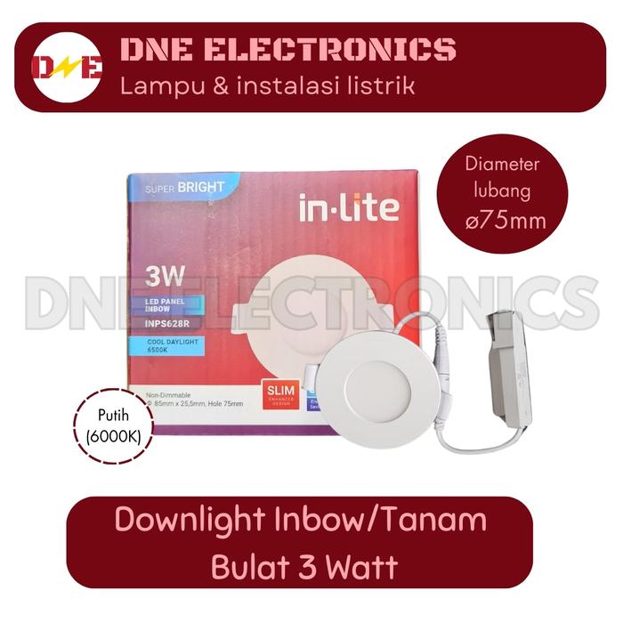 Gambar LAMPU PANEL DOWNLIGHT LED BULAT INLITE INBOW/TANAM 6000K/4000K/3000K - 3 Watt, Putih dari DNE Electronics undefined Tokopedia