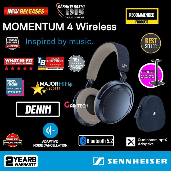Gambar Sennheiser Momentum 4 Wireless Adaptive Noise Cancellation Headphone - DENIM dari GAP TECH OFFICIAL undefined Tokopedia