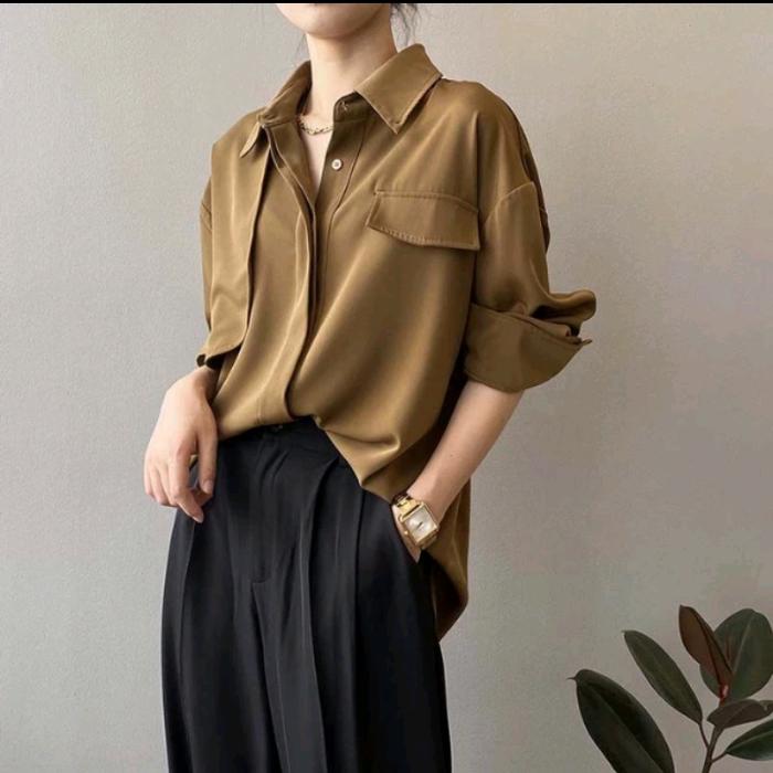 Gambar Gea Kemeja Kerja Jumbo Atasan Wanita Big Size - Cream, L dari KIMS-Shop_NEW undefined 3 Tokopedia