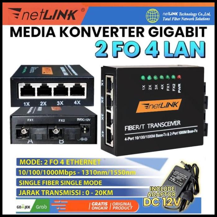 Gambar Media Converter Gigabit 2 Fo/4 Fo/6 Fo 2 Lan 10/100/1000M Fiber Optic - 2 FO 4 LAN dari Spad pedia undefined Tokopedia