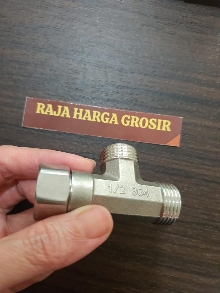 Gambar TEE SHOWER MUR CLOSET 1/2 INC STAINLESS // SAMBUNGAN KRAN / TOILET / SHOWER // T CABANG SUS 304 / KUNINGAN DIVERTER - SUS304 MURPUTAR dari Raja Harga Grosir undefined Tokopedia