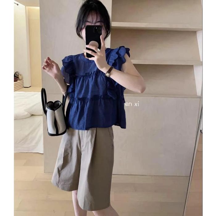 Gambar Blouse Wanita Korea atasan Babydoll import - navy dari PopayAsesoris undefined Tokopedia