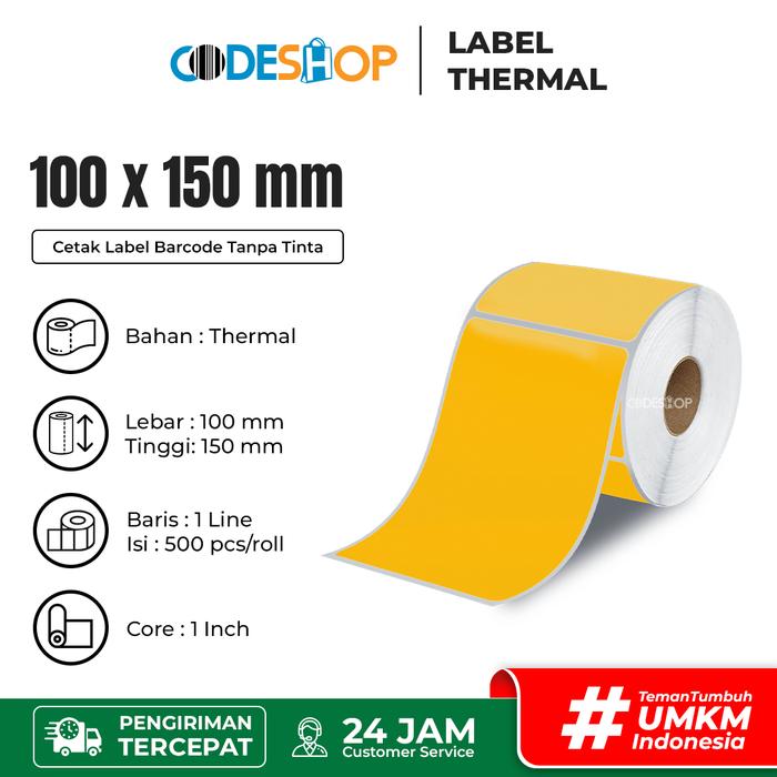 Gambar Stiker Label Resi Pengiriman 100 x 150 mm Thermal A6 Kuning 500 Pcs dari Codeshop Indonesia undefined Tokopedia