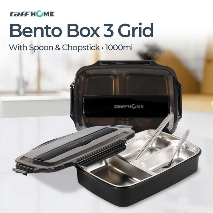 Gambar Kotak Makan Set Bekal Bento Lunch Box Stainless Steel 4 Grid 1 Liter - Hitam 3 Grid dari Sela Rumah undefined Tokopedia