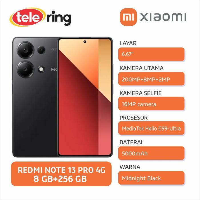Gambar XIAOMI REDMI NOTE 13 PRO 4G 8/256GB - Hitam dari Tele Ring undefined Tokopedia