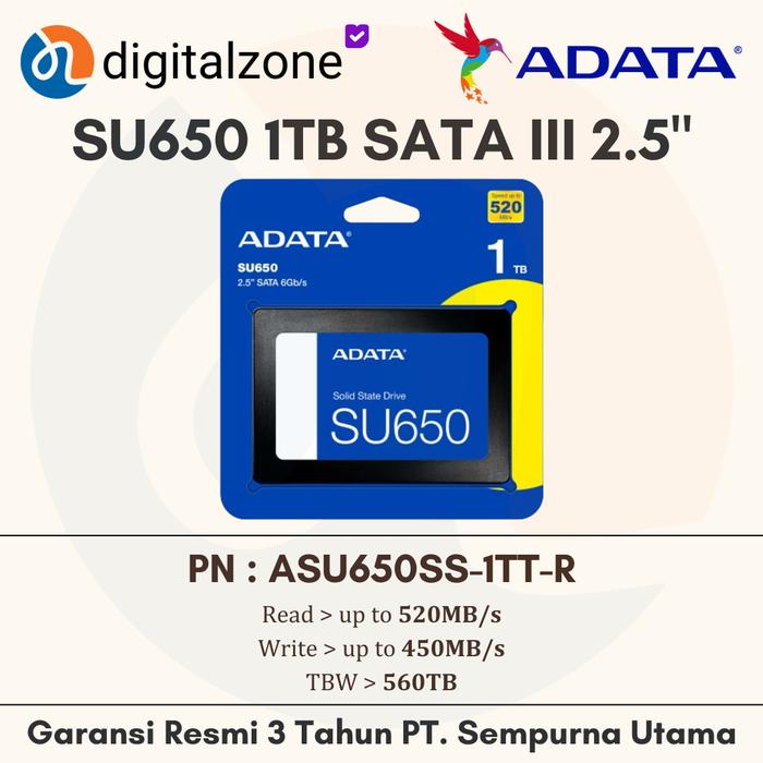 Gambar SSD ADATA SU650 1TB - SSD SATA 3 / SSD SATA III dari DIGITAL ZONE_NEW undefined Tokopedia