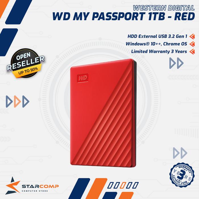 Gambar WD My Passport 1TB HDD Hardisk Eksternal 2.5" - Merah dari Starcomp Semarang undefined Tokopedia