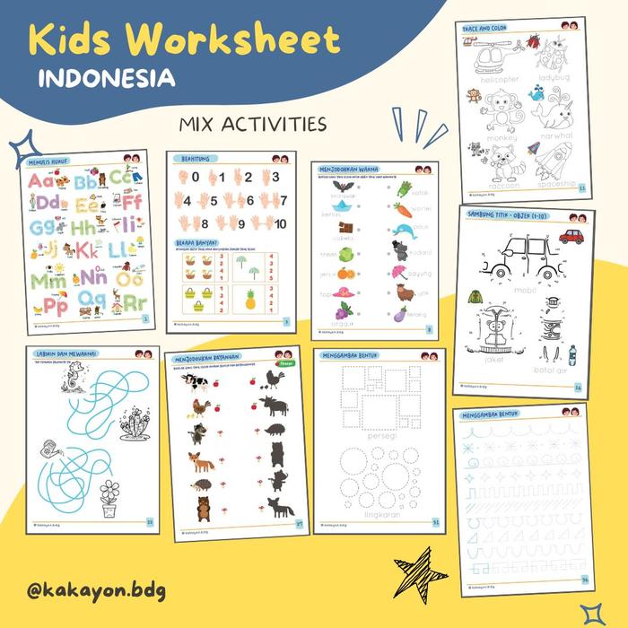 Gambar Kids Activity Worksheet / Lembar Kerja Aktivitas Edukasi Anak TK PAUD Preschool Tipe MIX - Indonesia dari Kakayon.bdg undefined Tokopedia